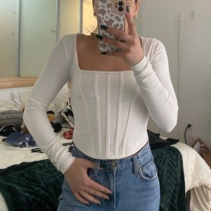 NWT A&F Mesh Long Sleeve Cropped Corset Top
